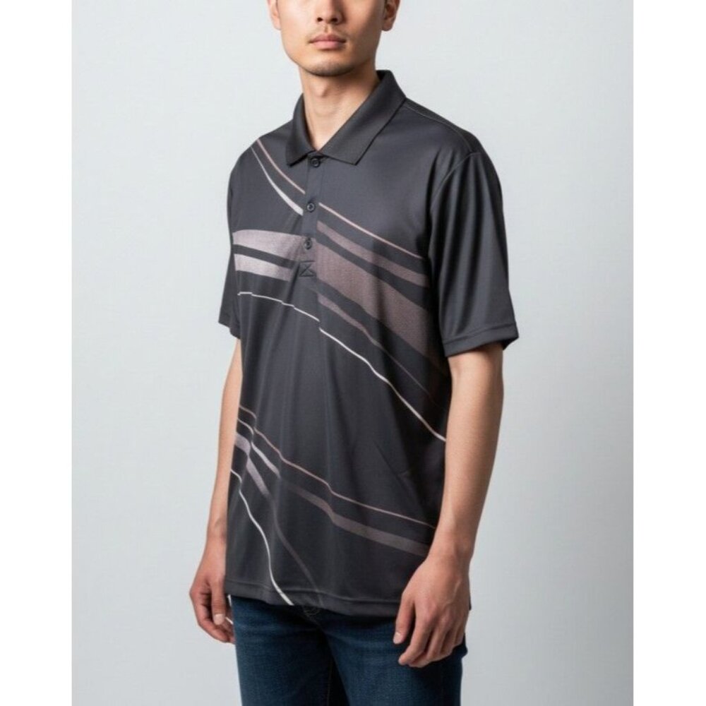 Fila Mens Black Polo Shirt With Abstract Stripe Design Button-Up Collar Short Sl